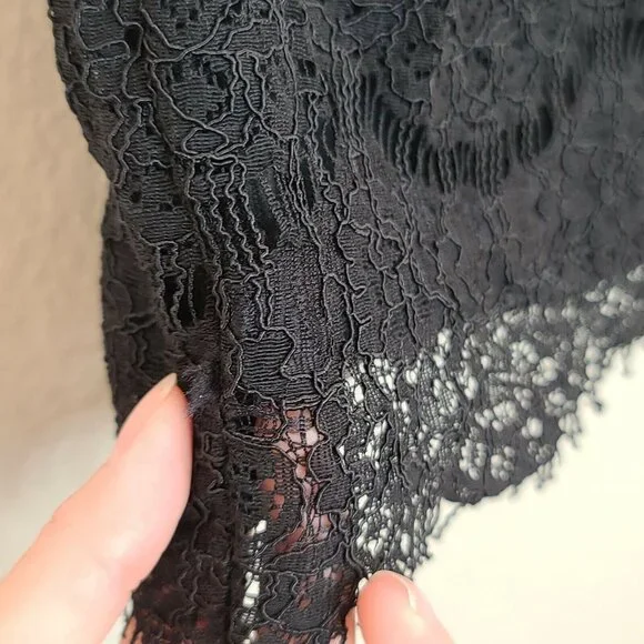 Monteau Womens Blouse Top Medium Black Floral Lace Crochet Short Sleeve Casual - Picture 4 of 12